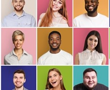 Collage of smiling and happy multiethnic people, Collage of smiling and happy multiethnic people on different backgrounds, panorama