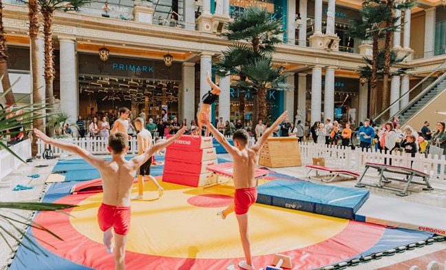 Gymnasts in Barton Square